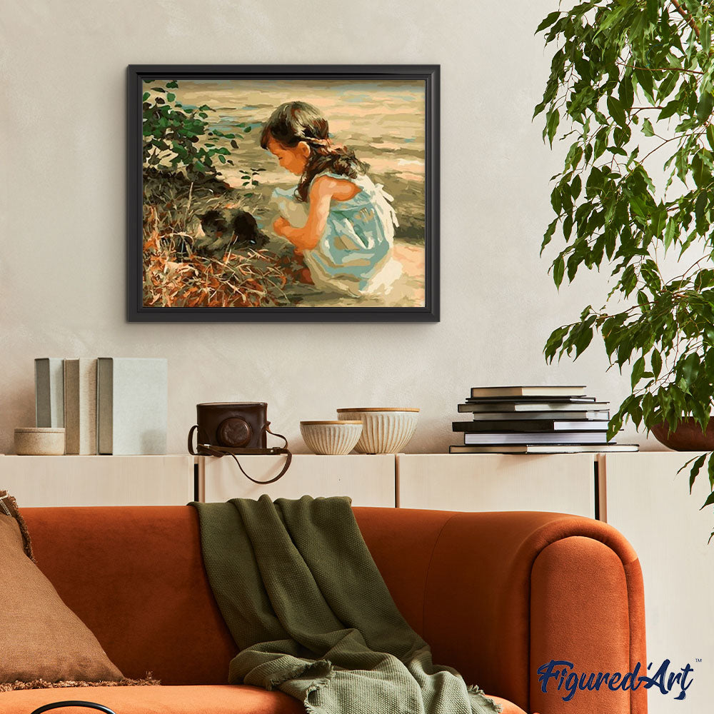 paint by numbers | Young Girl and her Cat | animals cats intermediate new arrivals | FiguredArt