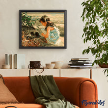 Load image into Gallery viewer, paint by numbers | Young Girl and her Cat | animals cats intermediate new arrivals | FiguredArt