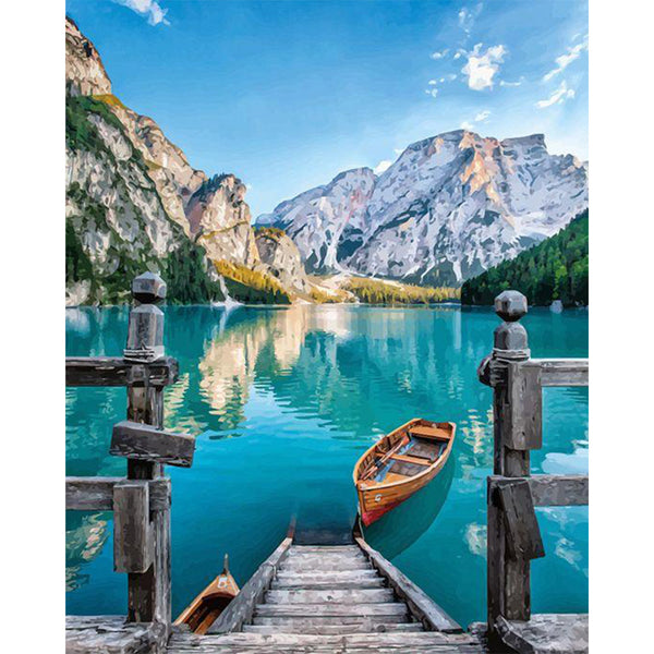 paint by numbers | Boat on the Mountain Lake | intermediate landscapes new arrivals ships and boats | FiguredArt