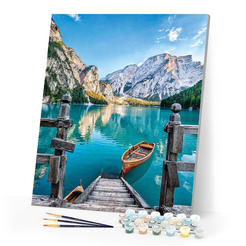 paint by numbers | Boat on the Mountain Lake | intermediate landscapes new arrivals ships and boats | FiguredArt