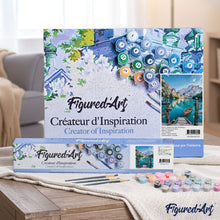 Load image into Gallery viewer, paint by numbers | Boat on the Mountain Lake | intermediate landscapes new arrivals ships and boats | FiguredArt