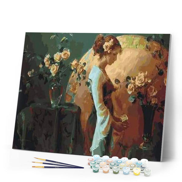 paint by numbers | Full Moon and Flowers | flowers intermediate new arrivals | FiguredArt