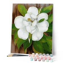 Load image into Gallery viewer, paint by numbers | White Flower and Green Leaves | easy flowers new arrivals | FiguredArt