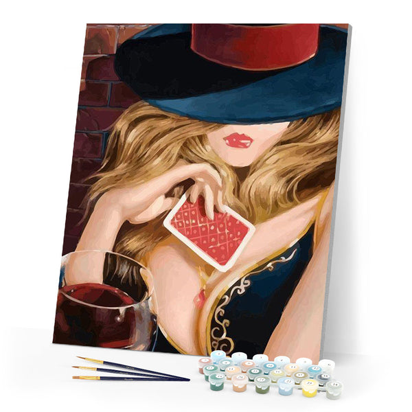 paint by numbers | Woman with Cards | easy new arrivals portrait | FiguredArt