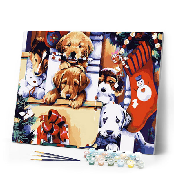 paint by numbers | Puppies during Christmas | animals dogs intermediate new arrivals | FiguredArt