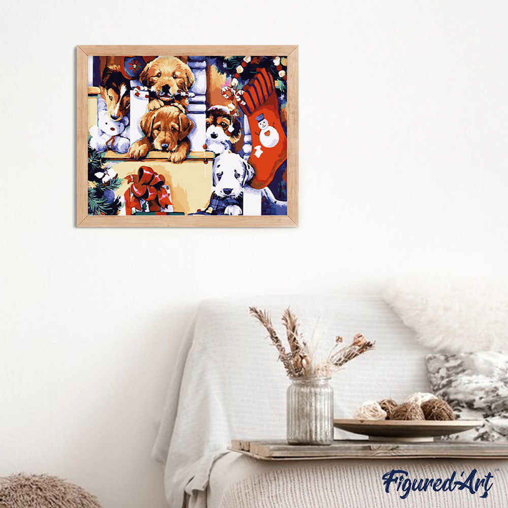 paint by numbers | Puppies during Christmas | animals dogs intermediate new arrivals | FiguredArt