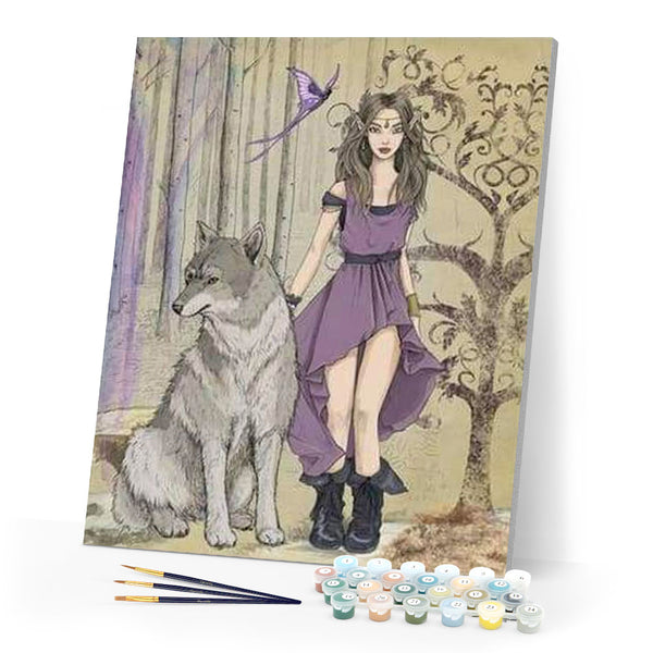 paint by numbers | Sexy Woman and her Wolf | animals intermediate new arrivals portrait wolves | FiguredArt