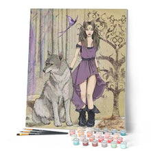 Load image into Gallery viewer, paint by numbers | Sexy Woman and her Wolf | animals intermediate new arrivals portrait wolves | FiguredArt