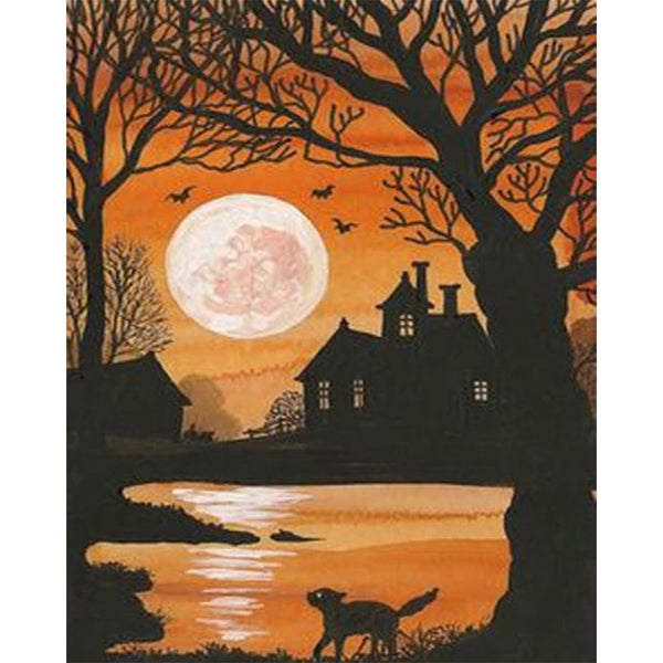paint by numbers | Full Moon and small Cat | animals cats intermediate landscapes new arrivals | FiguredArt