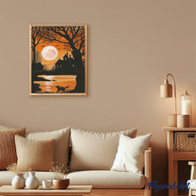Load image into Gallery viewer, paint by numbers | Full Moon and small Cat | animals cats intermediate landscapes new arrivals | FiguredArt
