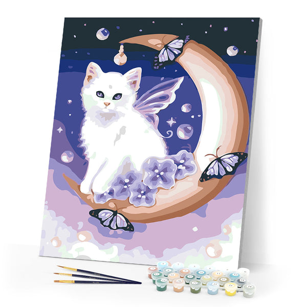 paint by numbers | White Cat and Moon | animals cats easy new arrivals | FiguredArt