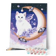 Load image into Gallery viewer, paint by numbers | White Cat and Moon | animals cats easy new arrivals | FiguredArt