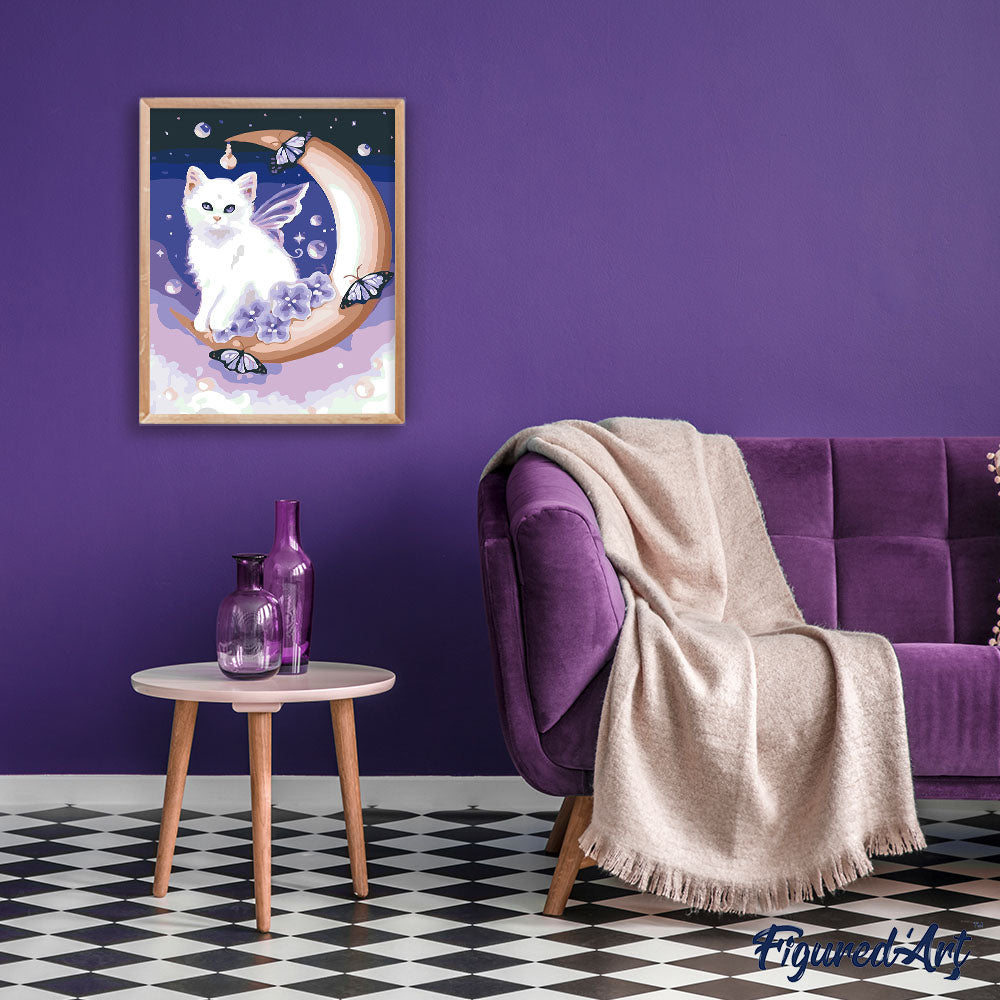 paint by numbers | White Cat and Moon | animals cats easy new arrivals | FiguredArt