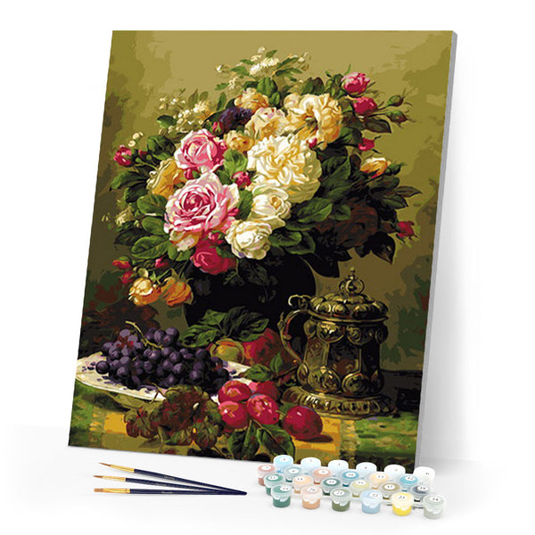 paint by numbers | Vase of flowers and Grapes | advanced flowers new arrivals | FiguredArt