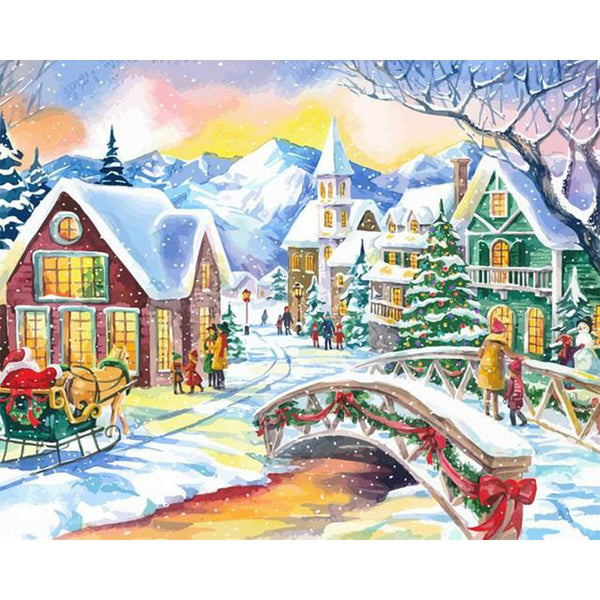 paint by numbers | Small Village during Winter | intermediate landscapes new arrivals | FiguredArt