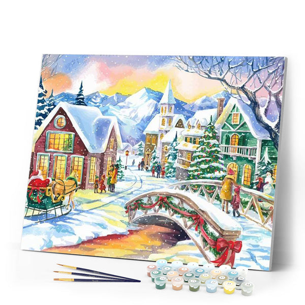 paint by numbers | Small Village during Winter | intermediate landscapes new arrivals | FiguredArt