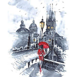 paint by numbers | Woman in red and Umbrella | cities intermediate | FiguredArt