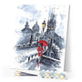 paint by numbers | Woman in red and Umbrella | cities intermediate | FiguredArt