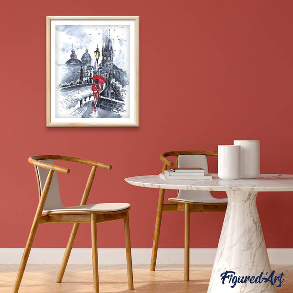 paint by numbers | Woman in red and Umbrella | cities intermediate | FiguredArt