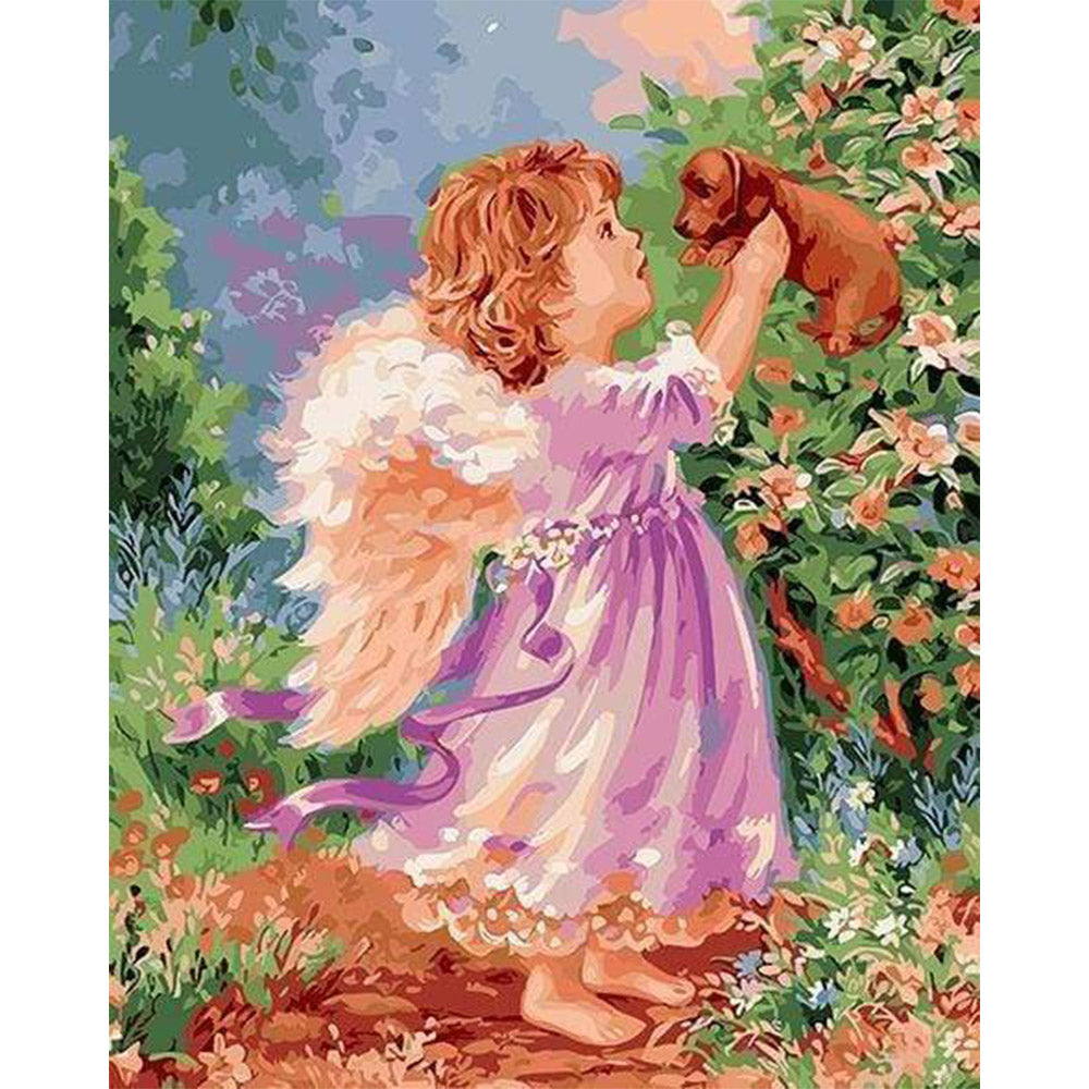 paint by numbers | Little Angel and Puppy | animals dogs intermediate religion romance | FiguredArt