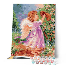 Load image into Gallery viewer, paint by numbers | Little Angel and Puppy | animals dogs intermediate religion romance | FiguredArt