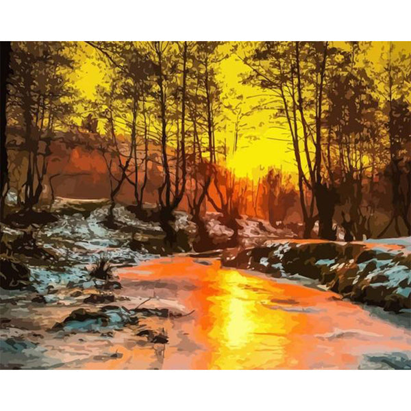 paint by numbers | Frozen River | forest intermediate landscapes new arrivals | FiguredArt