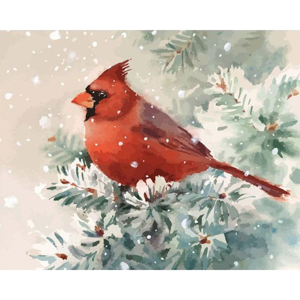 paint by numbers | Red Bird and Snow | animals birds intermediate new arrivals | FiguredArt