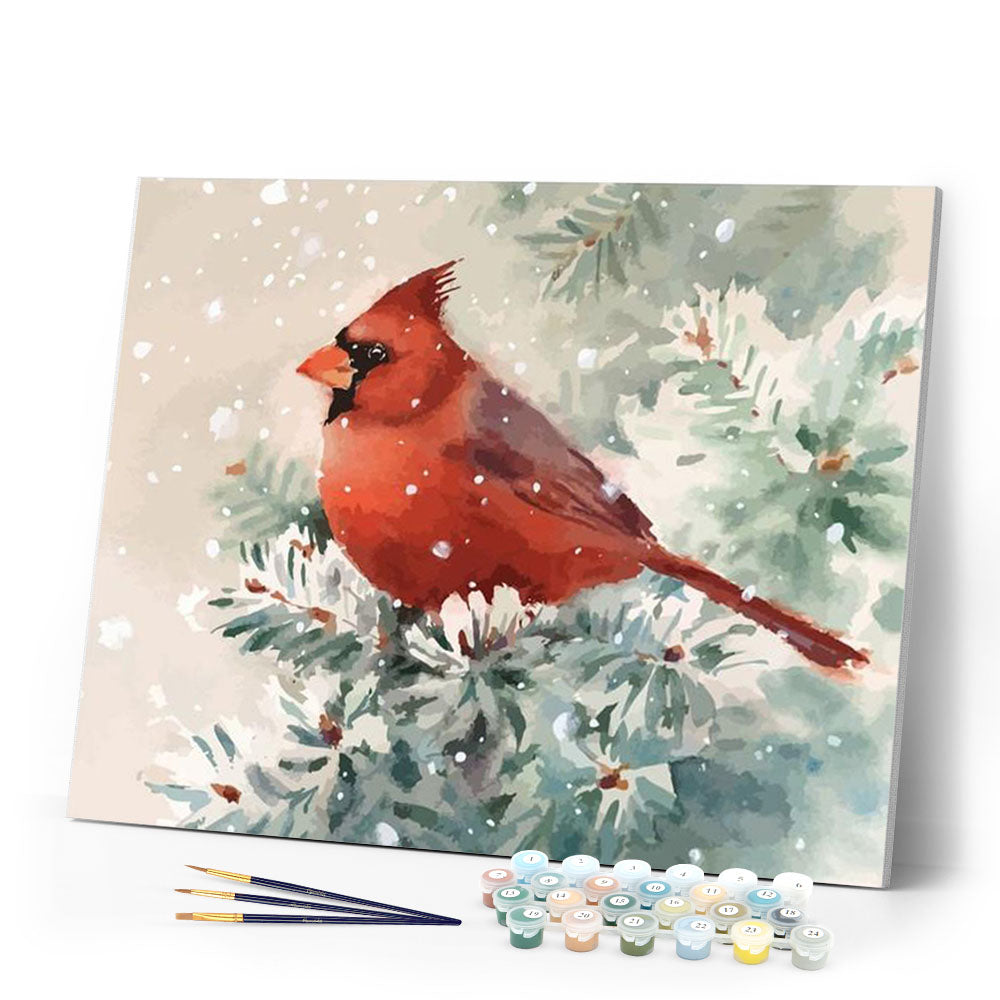 paint by numbers | Red Bird and Snow | animals birds intermediate new arrivals | FiguredArt