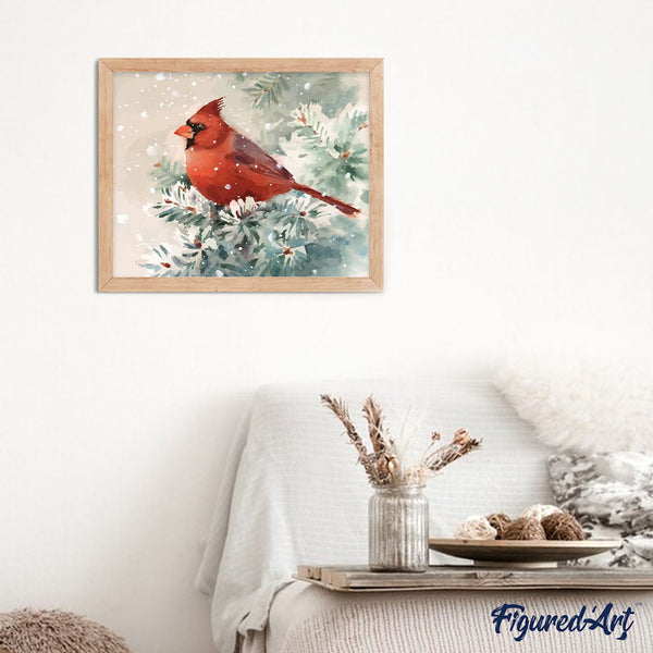 paint by numbers | Red Bird and Snow | animals birds intermediate new arrivals | FiguredArt