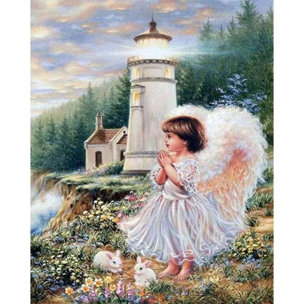 paint by numbers | Little Angel near the Lighthouse | advanced animals landscapes religion romance | FiguredArt