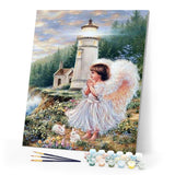 paint by numbers | Little Angel near the Lighthouse | advanced animals landscapes religion romance | FiguredArt