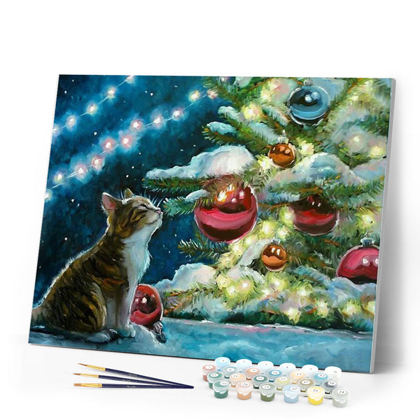 paint by numbers | Cat and Christmas Balls | advanced animals cats christmas new arrivals | FiguredArt