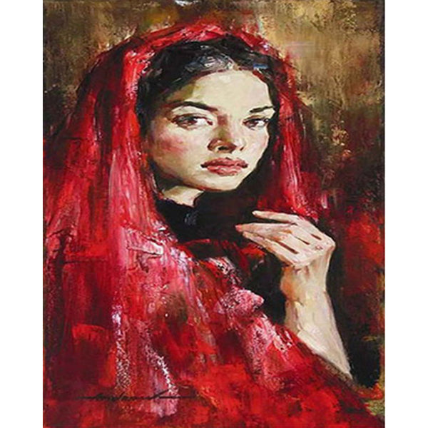paint by numbers | Woman in Red Veil | advanced new arrivals portrait | FiguredArt