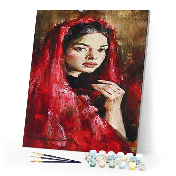 paint by numbers | Woman in Red Veil | advanced new arrivals portrait | FiguredArt