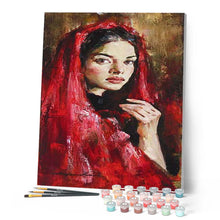 Load image into Gallery viewer, paint by numbers | Woman in Red Veil | advanced new arrivals portrait | FiguredArt