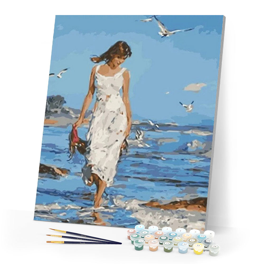 paint by numbers | Woman walking by the Sea | easy landscapes new arrivals romance | FiguredArt