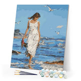 paint by numbers | Woman walking by the Sea | easy landscapes new arrivals romance | FiguredArt