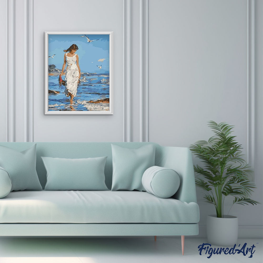 paint by numbers | Woman walking by the Sea | easy landscapes new arrivals romance | FiguredArt
