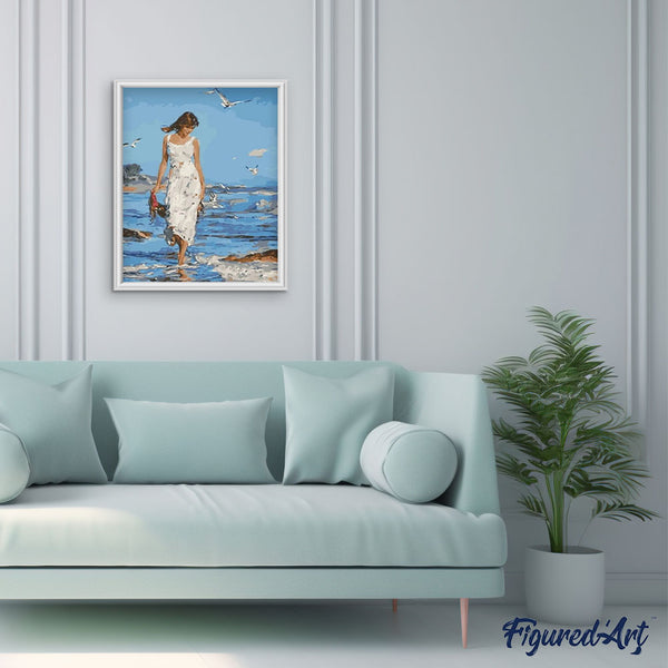paint by numbers | Woman walking by the Sea | easy landscapes new arrivals romance | FiguredArt