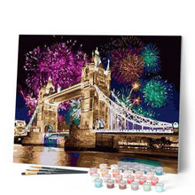 Load image into Gallery viewer, paint by numbers | Fireworks near the bridge | cities intermediate | FiguredArt