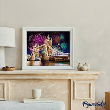 Load image into Gallery viewer, paint by numbers | Fireworks near the bridge | cities intermediate | FiguredArt