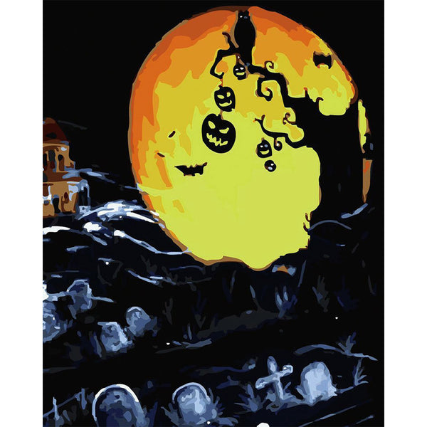 paint by numbers | Cemetery and Pumpkin | halloween intermediate new arrivals | FiguredArt
