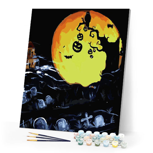 paint by numbers | Cemetery and Pumpkin | halloween intermediate new arrivals | FiguredArt