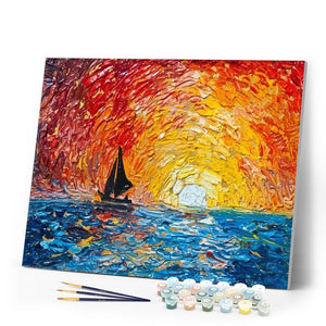 paint by numbers | Sailboat and Rising Sun | advanced landscapes new arrivals ships and boats | FiguredArt