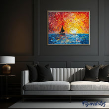 Load image into Gallery viewer, paint by numbers | Sailboat and Rising Sun | advanced landscapes new arrivals ships and boats | FiguredArt