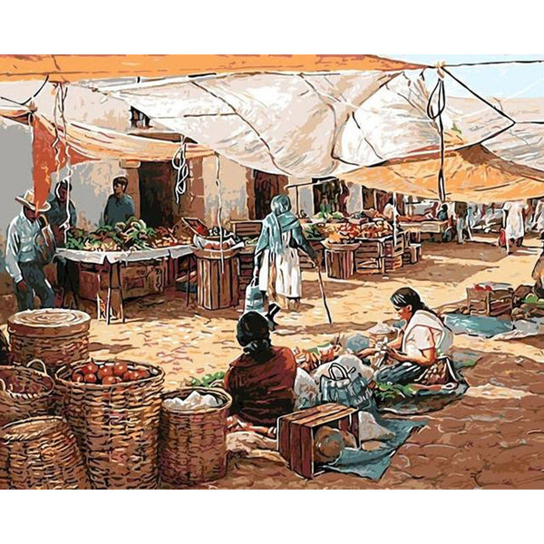 paint by numbers | At the Fruit Market | cities intermediate | FiguredArt