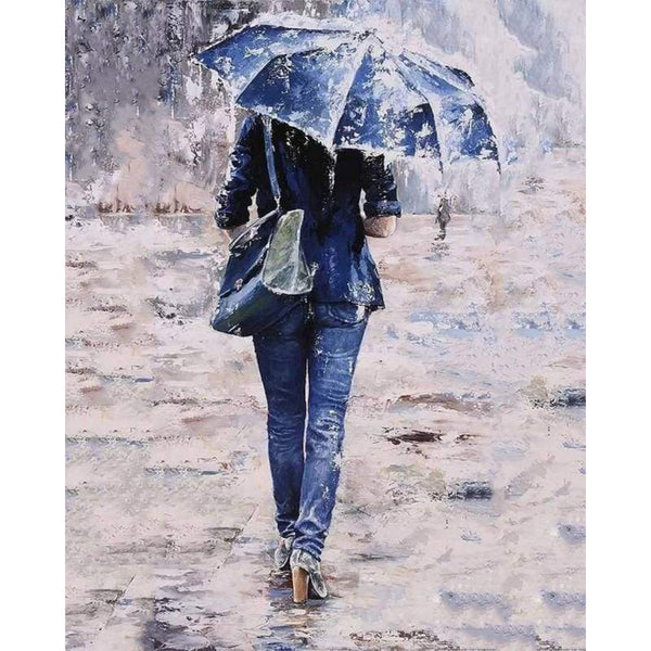 paint by numbers | Woman dressed in blue under an umbrella | intermediate romance | FiguredArt