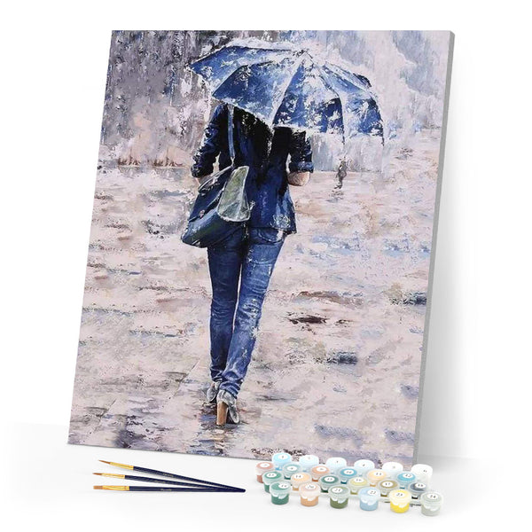 paint by numbers | Woman dressed in blue under an umbrella | intermediate romance | FiguredArt