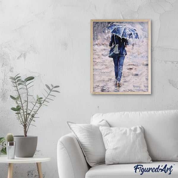 paint by numbers | Woman dressed in blue under an umbrella | intermediate romance | FiguredArt