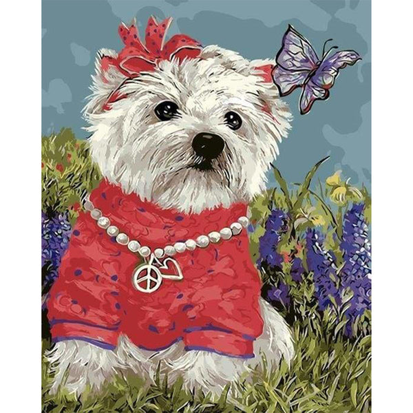 paint by numbers | Little Dog and Butterfly | animals intermediate | FiguredArt
